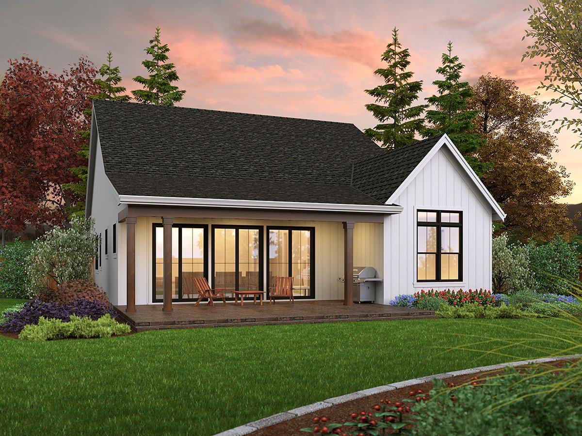 Farmhouse Plan with 2009 Sq. Ft., 4 Bedrooms, 3 Bathrooms, 2 Car Garage Rear Elevation