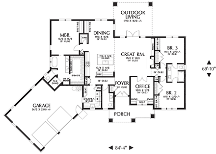 Contemporary, Prairie, Ranch House Plan 81323 with 3 Beds, 3 Baths, 2 Car Garage First Level Plan