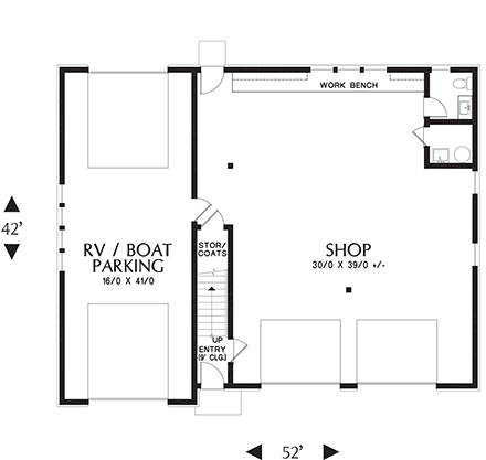 Craftsman Garage-Living Plan 81326 with 2 Beds, 2 Baths, 5 Car Garage First Level Plan