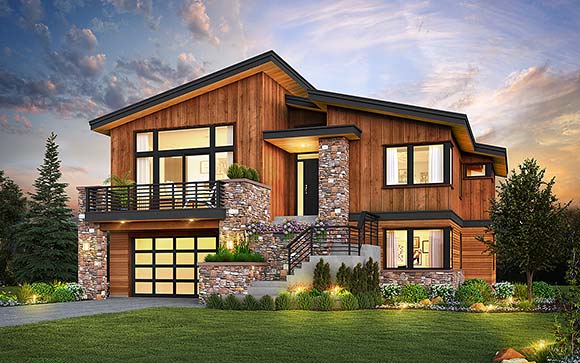 Contemporary, Modern House Plan 81331 with 3 Beds, 3 Baths, 2 Car Garage Elevation