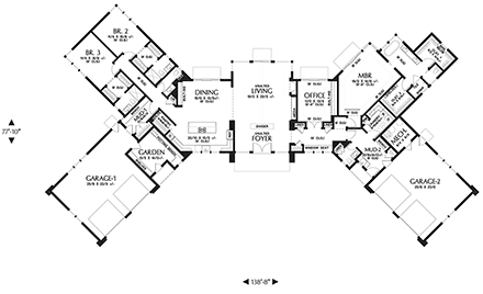 Modern, Prairie, Ranch House Plan 81333 with 3 Beds, 5 Baths, 4 Car Garage First Level Plan