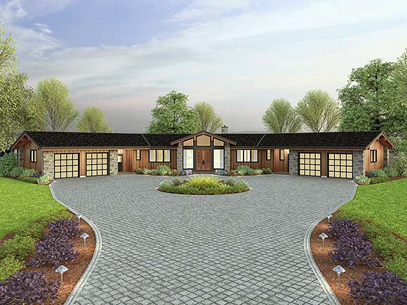 Modern, Prairie, Ranch House Plan 81333 with 3 Beds, 5 Baths, 4 Car Garage Elevation