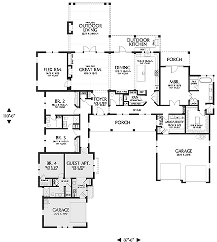 Farmhouse, Ranch House Plan 81334 with 4 Beds, 5 Baths, 3 Car Garage First Level Plan