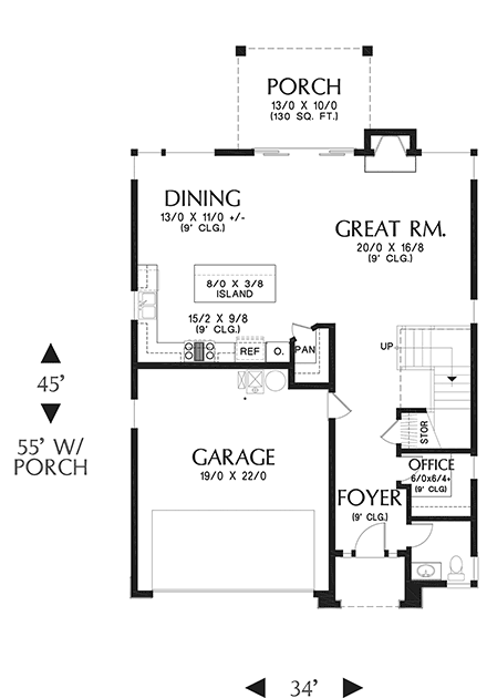 Contemporary, Prairie House Plan 81340 with 4 Beds, 3 Baths, 2 Car Garage First Level Plan