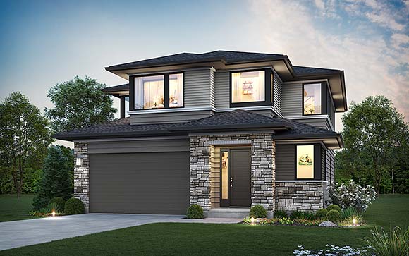Contemporary, Prairie House Plan 81340 with 4 Beds, 3 Baths, 2 Car Garage Elevation