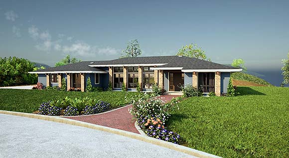 Modern, Prairie, Ranch House Plan 81344 with 4 Beds, 4 Baths, 3 Car Garage Elevation
