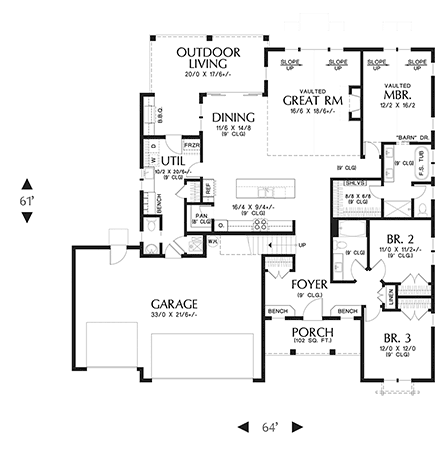 Farmhouse, Traditional House Plan 81349 with 4 Beds, 4 Baths, 3 Car Garage First Level Plan