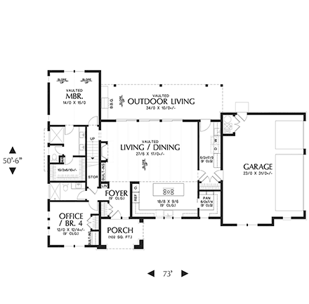 Contemporary, Farmhouse House Plan 81350 with 4 Beds, 3 Baths, 3 Car Garage First Level Plan