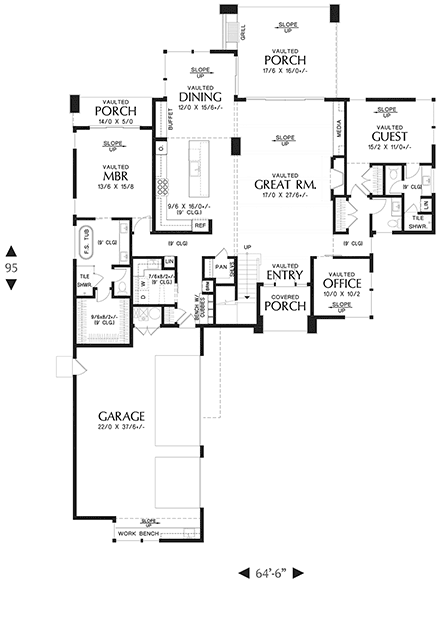 Modern House Plan 81351 with 5 Beds, 4 Baths, 3 Car Garage First Level Plan