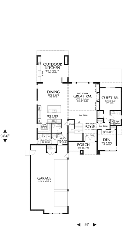 Modern, Prairie House Plan 81352 with 4 Beds, 4 Baths, 3 Car Garage First Level Plan
