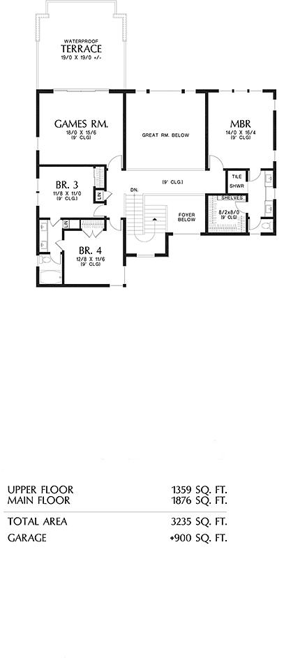 Modern, Prairie House Plan 81352 with 4 Beds, 4 Baths, 3 Car Garage Second Level Plan