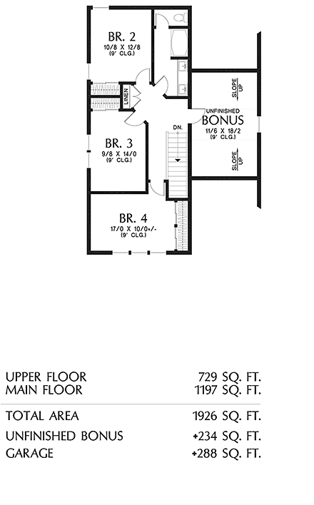Farmhouse House Plan 81354 with 4 Beds, 3 Baths, 1 Car Garage Second Level Plan