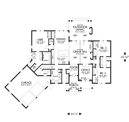 Contemporary, Farmhouse, Ranch House Plan 81355 with 3 Beds, 2 Baths, 2 Car Garage First Level Plan