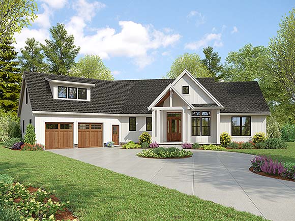 Contemporary, Farmhouse, Ranch House Plan 81355 with 3 Beds, 2 Baths, 2 Car Garage Elevation