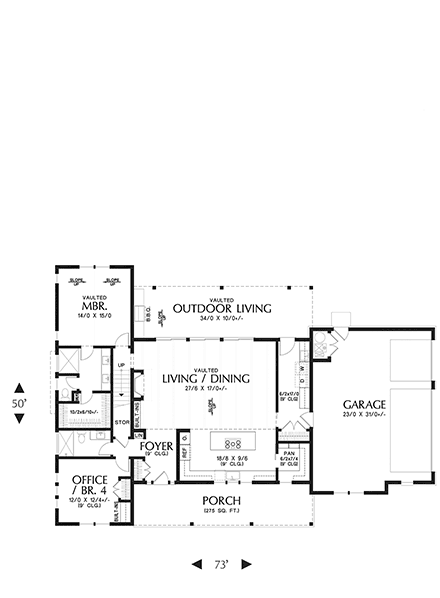 Farmhouse House Plan 81357 with 4 Beds, 3 Baths, 3 Car Garage First Level Plan