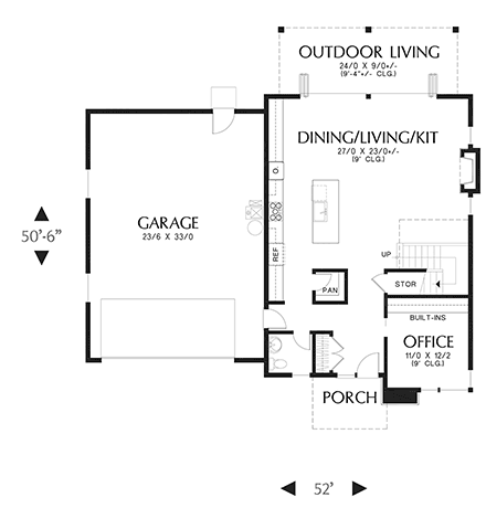 Prairie House Plan 81358 with 3 Beds, 3 Baths, 2 Car Garage First Level Plan