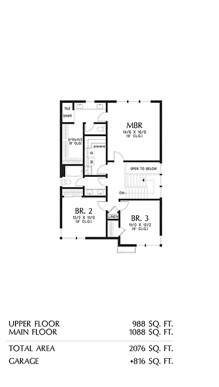 Prairie House Plan 81358 with 3 Beds, 3 Baths, 2 Car Garage Second Level Plan