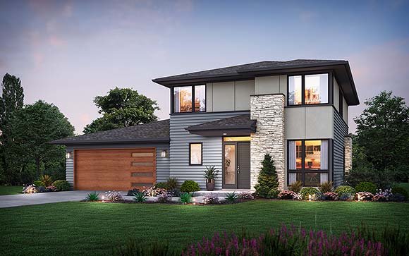 Prairie House Plan 81358 with 3 Beds, 3 Baths, 2 Car Garage Elevation