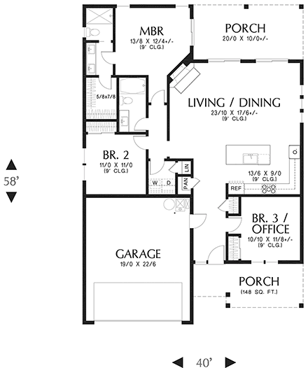 Craftsman, Farmhouse, Ranch House Plan 81363 with 3 Beds, 2 Baths, 2 Car Garage First Level Plan