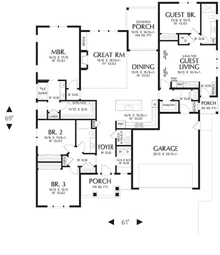 Cottage, Craftsman House Plan 81364 with 4 Beds, 3 Baths, 2 Car Garage First Level Plan