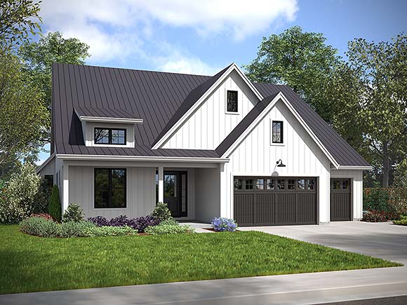 Country, Farmhouse, Traditional House Plan 81365 with 4 Beds, 3 Baths, 3 Car Garage Elevation