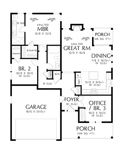 Farmhouse, Ranch, Traditional House Plan 81366 with 3 Beds, 2 Baths, 2 Car Garage First Level Plan
