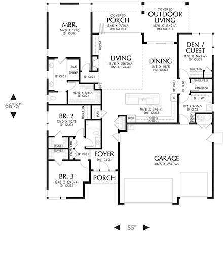 Modern, Prairie, Ranch House Plan 81369 with 4 Beds, 2 Baths, 2 Car Garage First Level Plan
