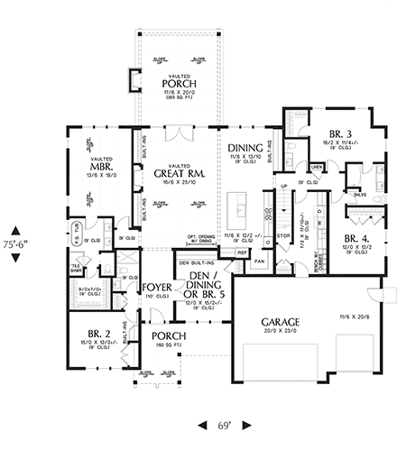 Farmhouse House Plan 81375 with 6 Beds, 5 Baths, 3 Car Garage First Level Plan