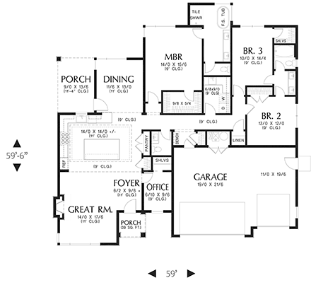 Prairie, Ranch House Plan 81379 with 3 Beds, 3 Baths, 3 Car Garage First Level Plan