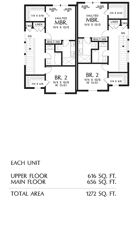 Cottage, Farmhouse Multi-Family Plan 81380 with 3 Beds, 3 Baths Second Level Plan