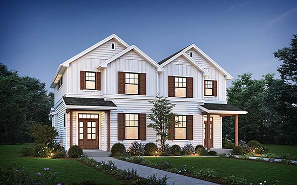 Cottage, Farmhouse Multi-Family Plan 81380 with 3 Beds, 3 Baths Elevation