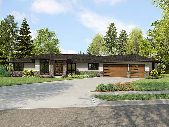 Prairie, Ranch House Plan 81384 with 4 Beds, 3 Baths, 3 Car Garage Elevation