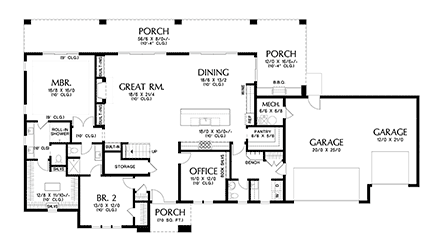 Prairie House Plan 81386 with 4 Beds, 4 Baths, 3 Car Garage First Level Plan