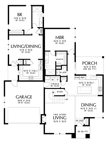 Contemporary, Modern, Prairie House Plan 81389 with 3 Beds, 4 Baths, 2 Car Garage First Level Plan