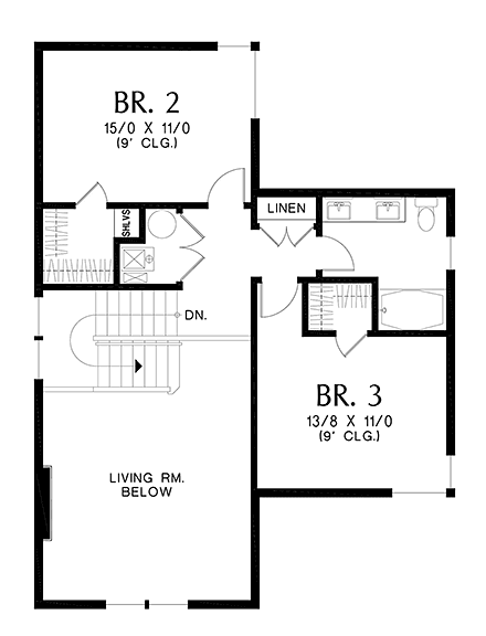 Contemporary, Modern, Prairie House Plan 81389 with 3 Beds, 4 Baths, 2 Car Garage Second Level Plan