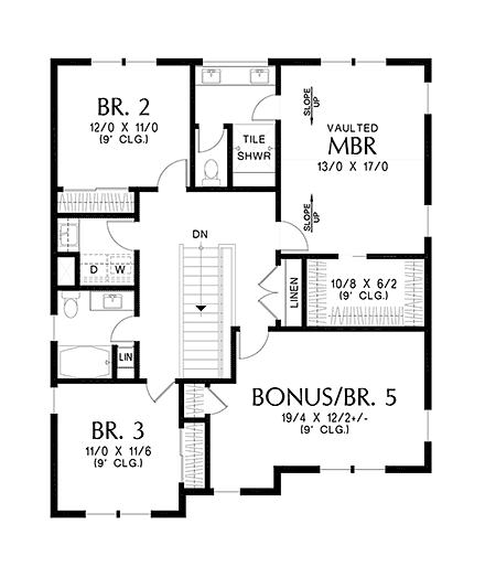 Country, Farmhouse House Plan 81390 with 5 Beds, 3 Baths, 2 Car Garage Second Level Plan
