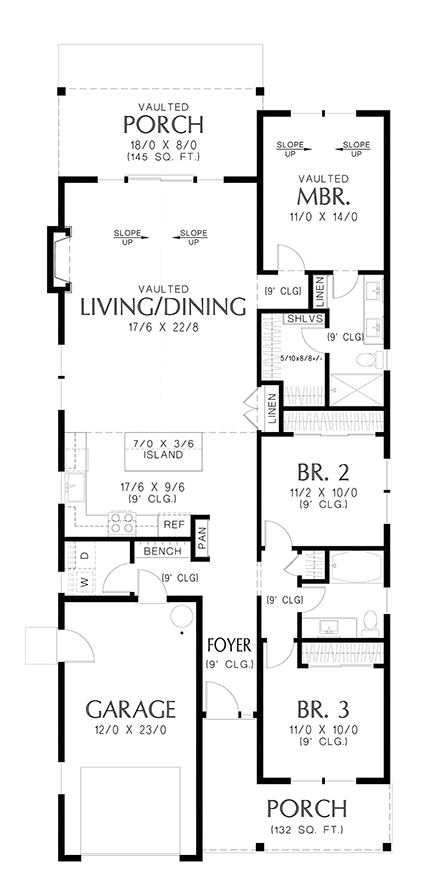 Farmhouse, Ranch House Plan 81393 with 3 Beds, 2 Baths, 1 Car Garage First Level Plan