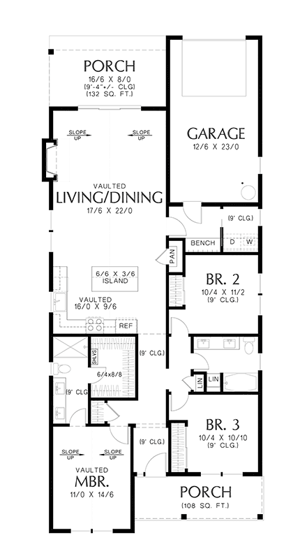 Cottage, Farmhouse, Ranch House Plan 81394 with 3 Beds, 2 Baths, 1 Car Garage First Level Plan