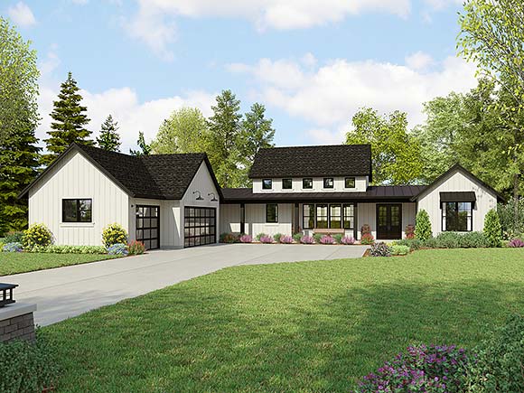Country, Farmhouse, New American, Ranch House Plan 81397 with 3 Beds, 3 Baths, 3 Car Garage Elevation