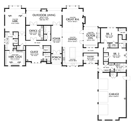 European, Farmhouse, Ranch, Traditional House Plan 81399 with 4 Beds, 5 Baths, 3 Car Garage First Level Plan