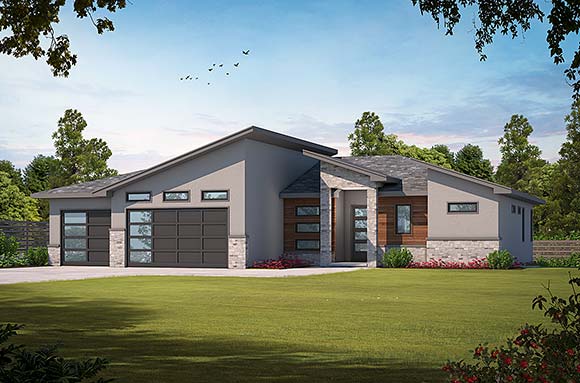 Modern House Plan 81406 with 3 Beds, 3 Baths, 3 Car Garage Elevation