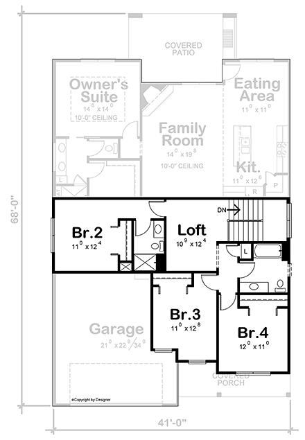 Craftsman House Plan 81408 with 4 Beds, 4 Baths, 3 Car Garage Second Level Plan