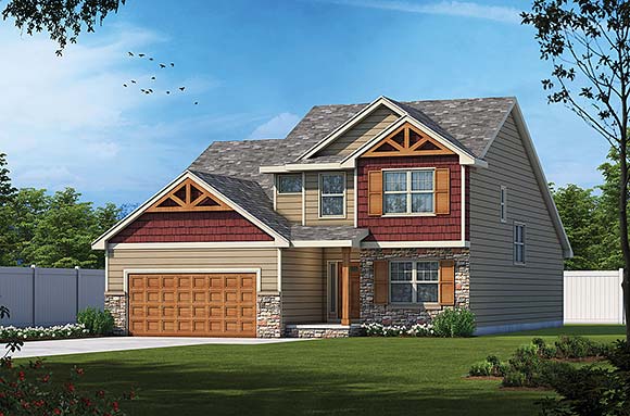 Craftsman House Plan 81408 with 4 Beds, 4 Baths, 3 Car Garage Elevation