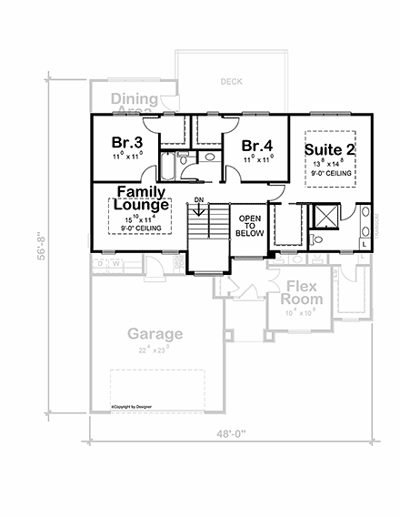 Modern House Plan 81409 with 4 Beds, 4 Baths, 2 Car Garage Second Level Plan