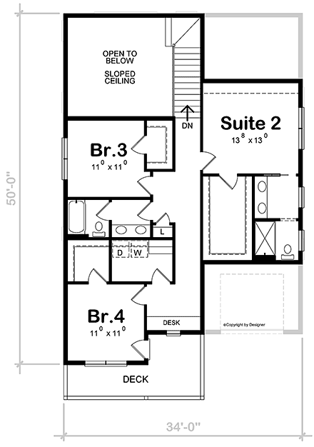 Modern House Plan 81410 with 4 Beds, 4 Baths, 2 Car Garage Second Level Plan