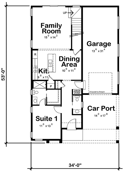 Modern House Plan 81413 with 4 Beds, 4 Baths, 1 Car Garage First Level Plan