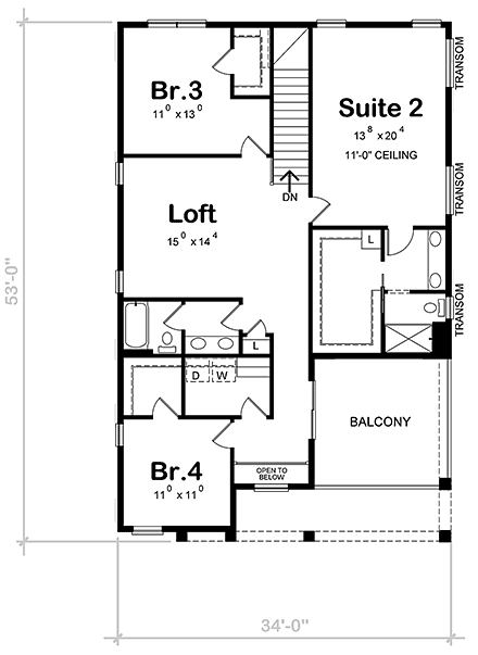 Modern House Plan 81413 with 4 Beds, 4 Baths, 1 Car Garage Second Level Plan