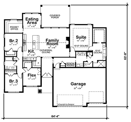 Contemporary, Modern House Plan 81416 with 3 Beds, 2 Baths, 3 Car Garage First Level Plan