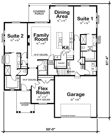 Farmhouse House Plan 81419 with 2 Beds, 3 Baths, 2 Car Garage First Level Plan
