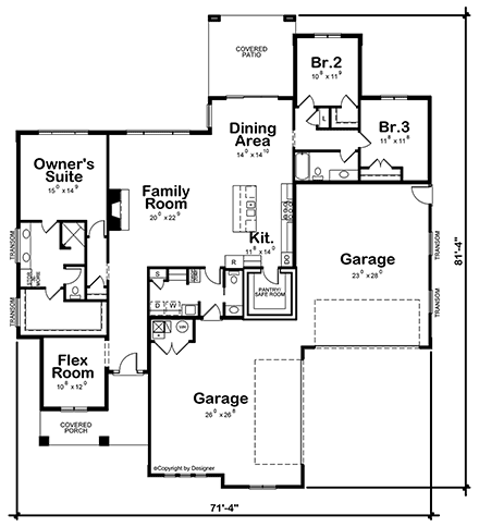 Craftsman House Plan 81422 with 3 Beds, 3 Baths, 4 Car Garage First Level Plan